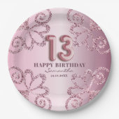 13. Geburtstag Pink Princess Glitzer Ballon Script Pappteller (Vorderseite)