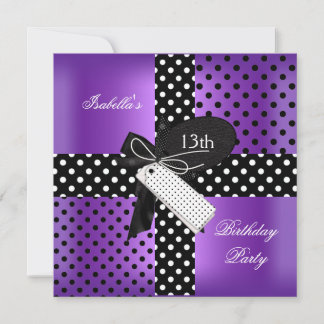 13. Geburtstag Polka Dot Lila Schwarz-weiß 2 Einladung