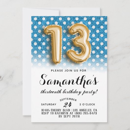 13. Geburtstag Punkt Glitzer Einladung (Vorderseite)
