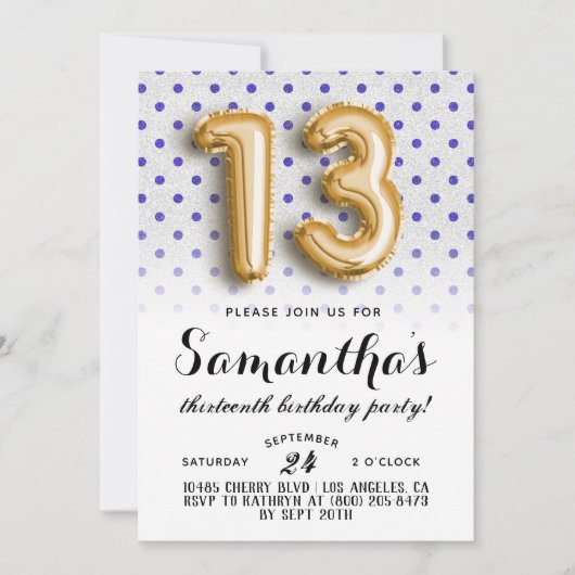 13. Geburtstag Punkt Glitzer Einladung (Vorderseite)