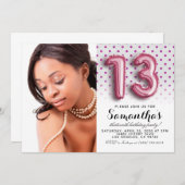 13. Geburtstag Punkt Glitzer Portrait Einladung (Vorne/Hinten)