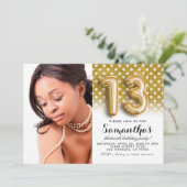 13. Geburtstag Punkt Glitzer Portrait Einladung (Stehend Vorderseite)