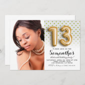 13. Geburtstag Punkt Glitzer Portrait Einladung (Vorne/Hinten)