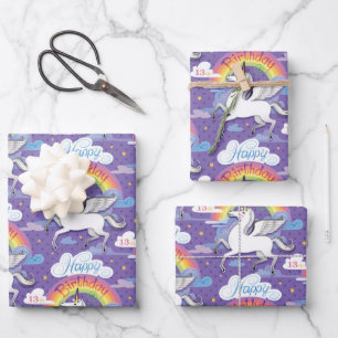 13. Geburtstag Rainbow Einhorn mit Wolkenstern Geschenkpapier Set