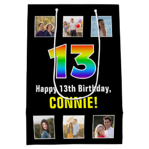 13. Geburtstag: Regenbogen "13", benutzerdefiniert Mittlere Geschenktüte
