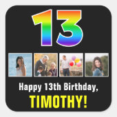 13. Geburtstag: Regenbogen "13"; benutzerdefiniert Quadratischer Aufkleber (Vorderseite)