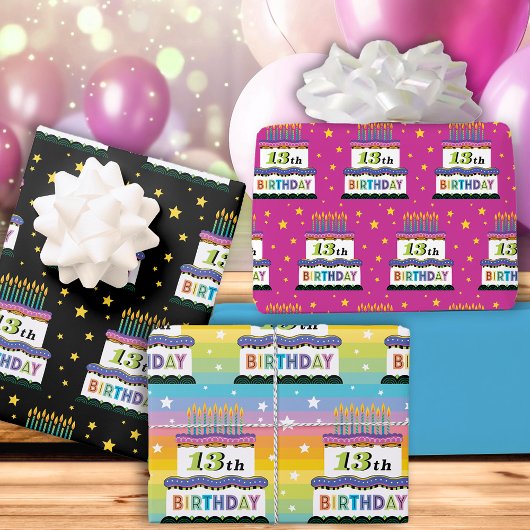 13. Geburtstag Regenbogen Streifen Kuchenwackelpap Geschenkpapier Set