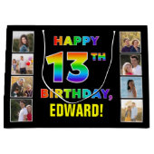 13. Geburtstag: Regenbogentext, benutzerdefinierte Große Geschenktüte (Vorderseite)