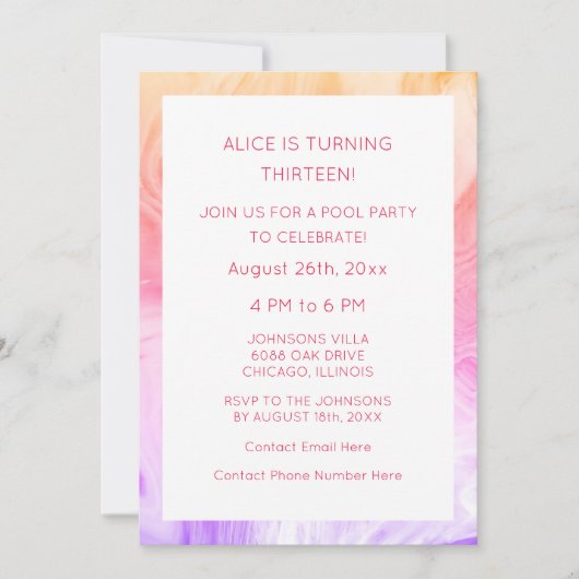 13. Geburtstag Rosa Abstraktes Künstlerisches Alte Einladung (Vorderseite)