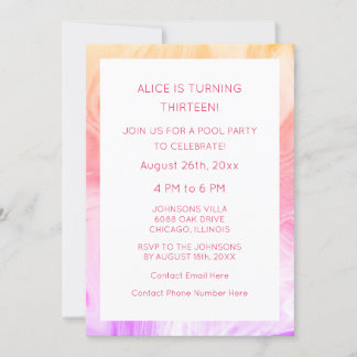 13. Geburtstag Rosa Abstraktes Künstlerisches Alte Einladung