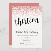 13. Geburtstag Rosa Glitzer Confetti Einladung (Vorne/Hinten)