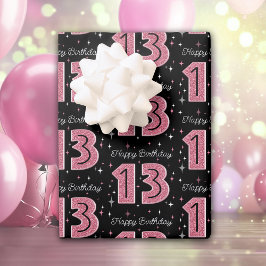 13. Geburtstag Rosa Glitzer für Mädchen Geschenkpapier Set