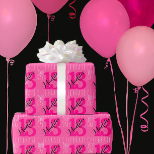 13. Geburtstag Rosa Individuelle Name Typografie Geschenkpapier