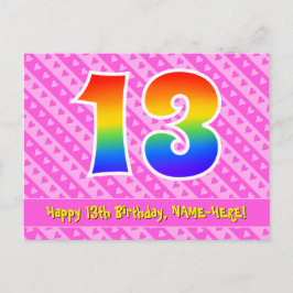 13. Geburtstag: Rosa Streifen & Herz, Regenbogen 1 Postkarte