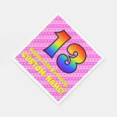 13. Geburtstag: Rosa Streifen & Herz, Regenbogen # Serviette (Ecke)