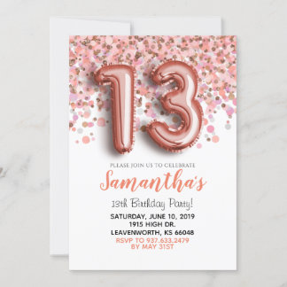13. Geburtstag Rose Gold Confetti Einladung