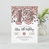 13. Geburtstag Rose Gold Confetti Einladung (Stehend Vorderseite)