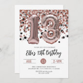 13. Geburtstag Rose Gold Confetti Einladung (Vorne/Hinten)