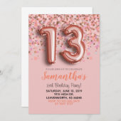 13. Geburtstag Rose Goldene Confetti Einladung (Vorne/Hinten)