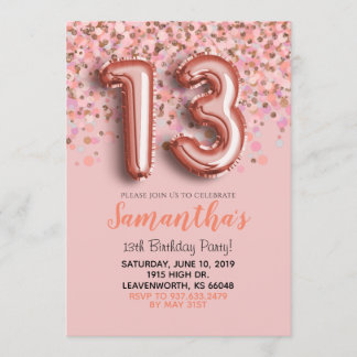 13. Geburtstag Rose Goldene Confetti Einladung