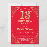 13. Geburtstag - Rot und Gold Glitzer Rahmen