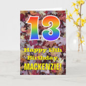 13. Geburtstag; Rustikale Herbstblätter; Regenboge Karte (Gelbe Blume)