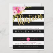 13. Geburtstag Schwarz-weißer Streifen Einladung (Vorderseite)