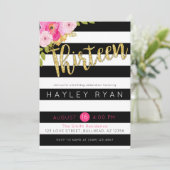 13. Geburtstag Schwarz-weißer Streifen Einladung (Stehend Vorderseite)