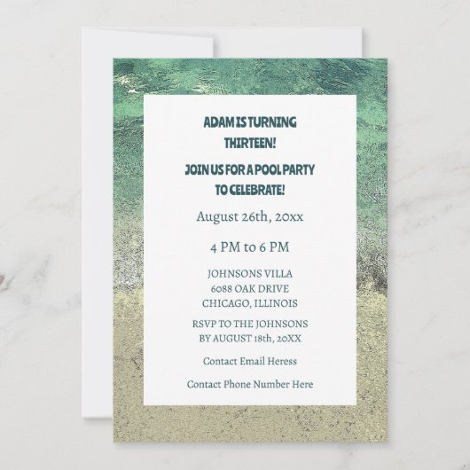 13. Geburtstag Schwimmbad Party Wasser Abstrakte K Einladung (Vorderseite)