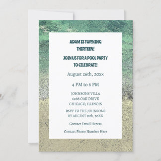 13. Geburtstag Schwimmbad Party Wasser Abstrakte K Einladung