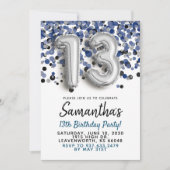 13. Geburtstag Silver Confetti Einladung (Vorderseite)
