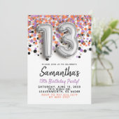13. Geburtstag Silver Confetti Einladung (Stehend Vorderseite)