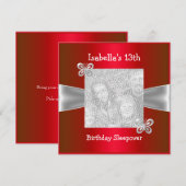 13. Geburtstag Sleepover Butterfly Foto Rot Einladung (Vorne/Hinten)