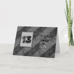 13. GEBURTSTAG, Sohn, Grunge Grau Streifen Karte