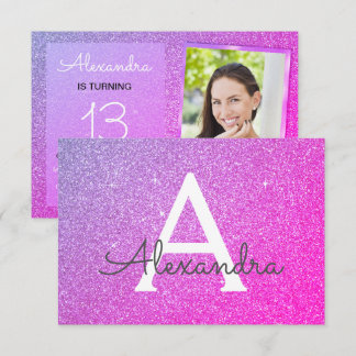 13. Geburtstag Sparkle Lila Pink Foto Einladung