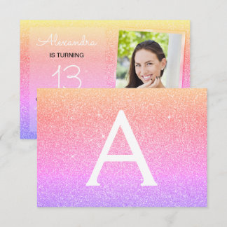 13. Geburtstag Sparkle Rainbow Foto Einladung