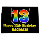 13. Geburtstag ~ Spaß, farbenfroh, lebhaft, Regenb Große Geschenktüte (Vorderseite)