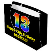 13. Geburtstag ~ Spaß, farbenfroh, lebhaft, Regenb Große Geschenktüte (Rückseite Schrägansicht)
