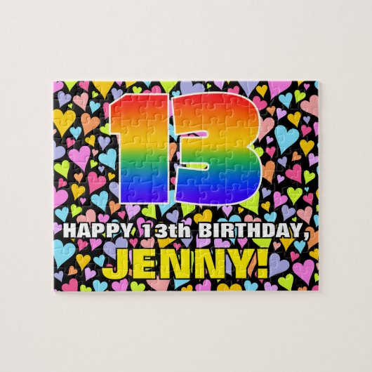 13. Geburtstag — Spaß, Liebende Herzformen + "13" Puzzle (Horizontal)