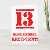 13. Geburtstag: Spaß, Red Rubber Briefmarke Inspir Karte (Vorderseite)