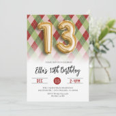 13. Geburtstag Weihnachten Gold Einladung (Stehend Vorderseite)