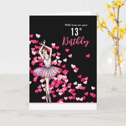 13. Geburtstag wünscht Ballerina rosa Kleid Karte (Gelbe Blume)