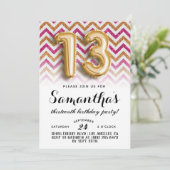 13. Geburtstag Zickzack Streifen Glitzer Einladung (Stehend Vorderseite)