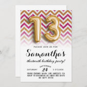13. Geburtstag Zickzack Streifen Glitzer Einladung (Vorne/Hinten)