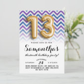 13. Geburtstag Zickzack Streifen Glitzer Einladung (Stehend Vorderseite)