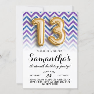 13. Geburtstag Zickzack Streifen Glitzer Einladung