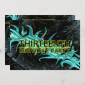 13. GEBURTSTAGLICHE EINLADUNG - BLAU/SCHWARZ/GELBE (Vorne/Hinten)