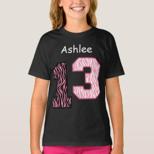 13. Geburtstagrosa Zebra-individueller Name V024 T-Shirt