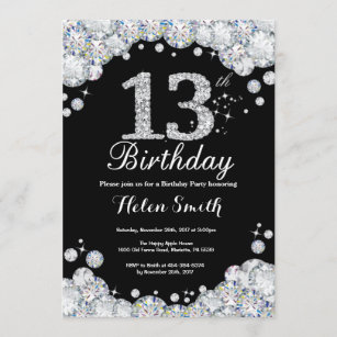 13. Geburtstags-Einladungs-Tafel-Silber-Diamant Einladung