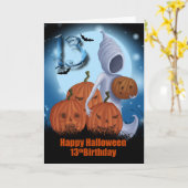 13. Geburtstags-Halloweengeist und -kürbise Karte (Gelbe Blume)